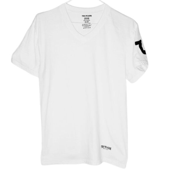 True Religion Men's V Neck Short Sleeve T Shirt White Size Medium Set Of 4 - Picture 5 of 7